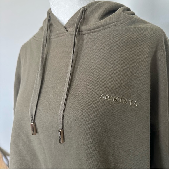 Arminta Olive Green Cropped Hoodie Streetwear Lined Hood Pullover Size XL - Picture 6 of 6